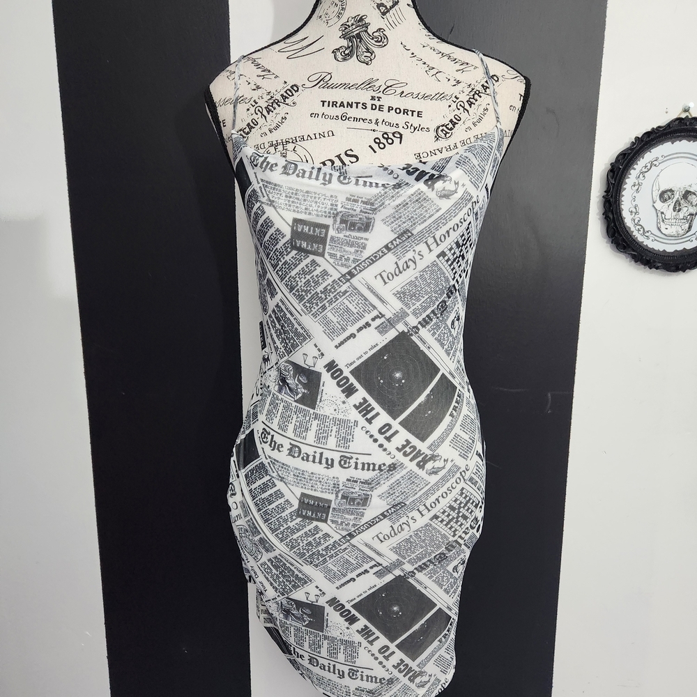 Newspaper Print Mini Dress